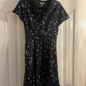 Rebecca Taylor Black and Blue Floral Midi Dress